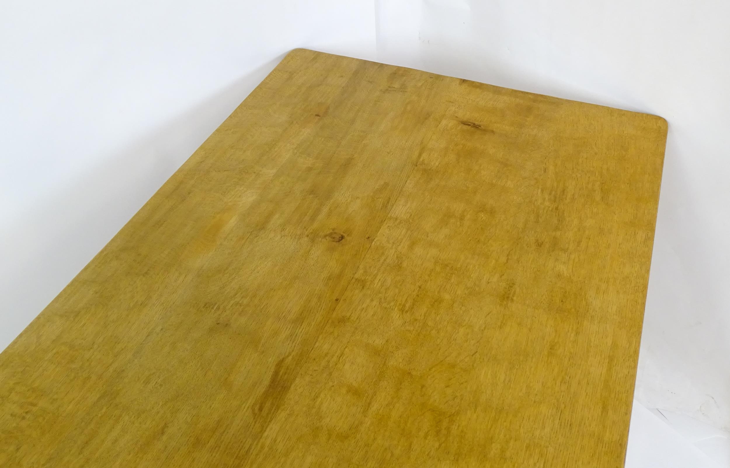 A mid 20thC Robert 'Mouseman' Thompson dining table. The 8ft long oak table top with an adzed finish - Image 6 of 22