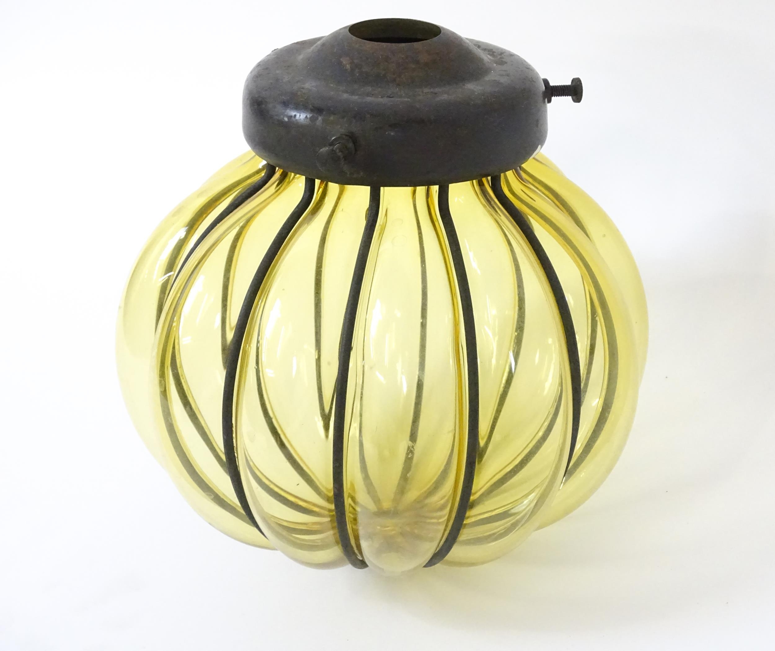 Three assorted pendant bag light shades with lustre drops. Together with a yellow amber glass - Image 16 of 16