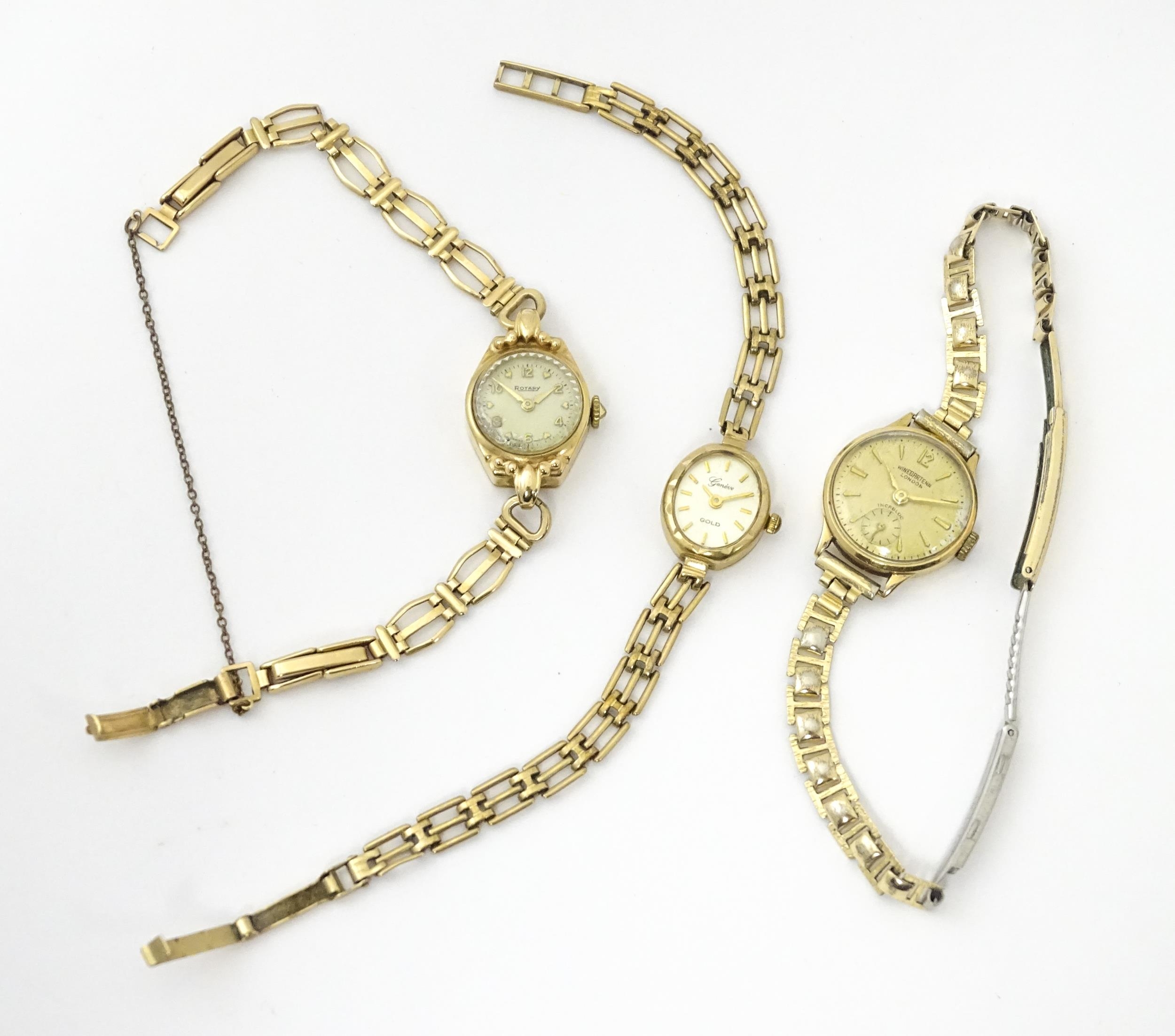 Three various 9ct gold ladies wristwatches, two with 9ct gold bracelet straps. Maker to include - Image 3 of 28