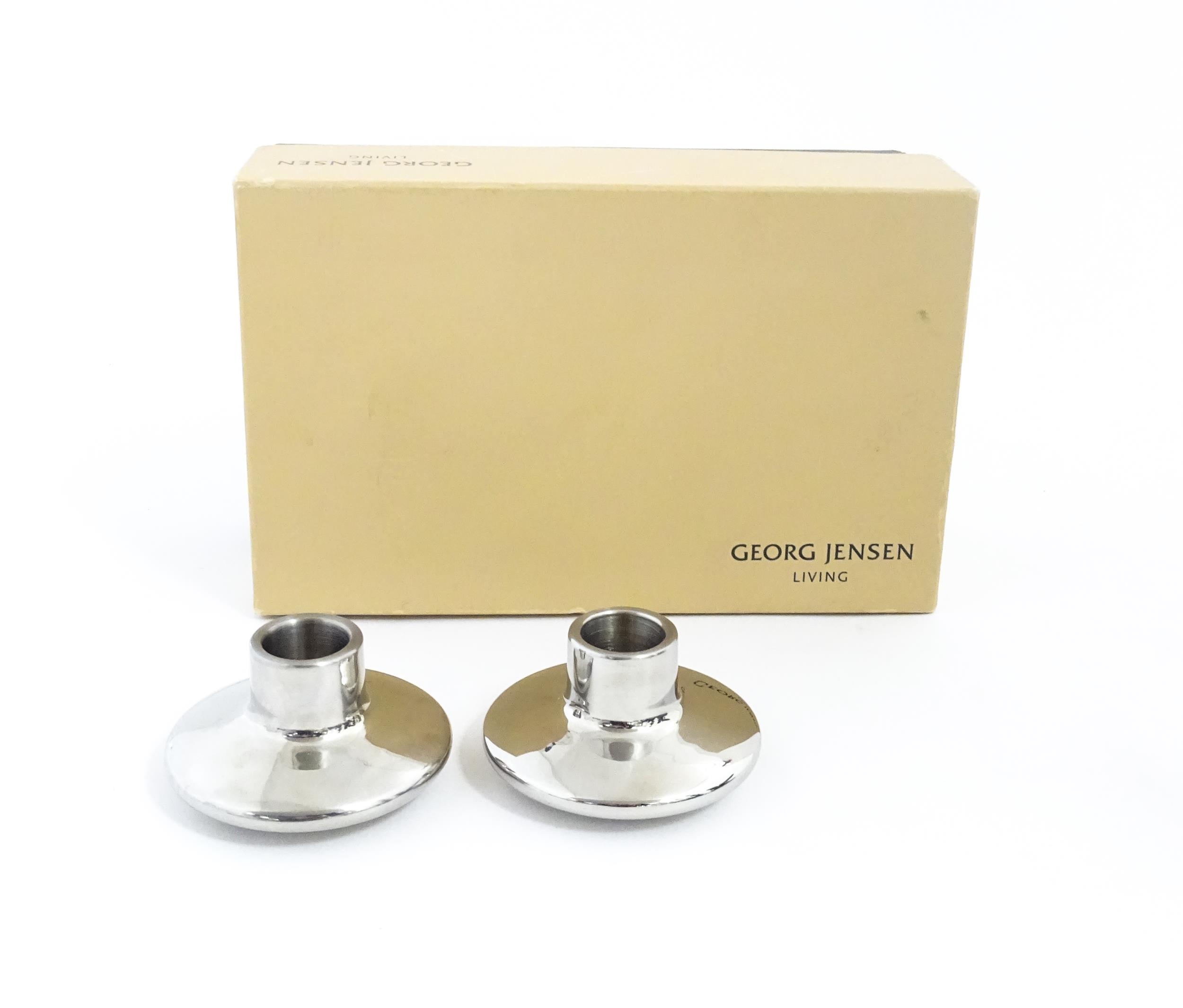 A pair Danish Georg Jensen candlesticks of squat form from the Masterpieces series designed by - Image 2 of 9