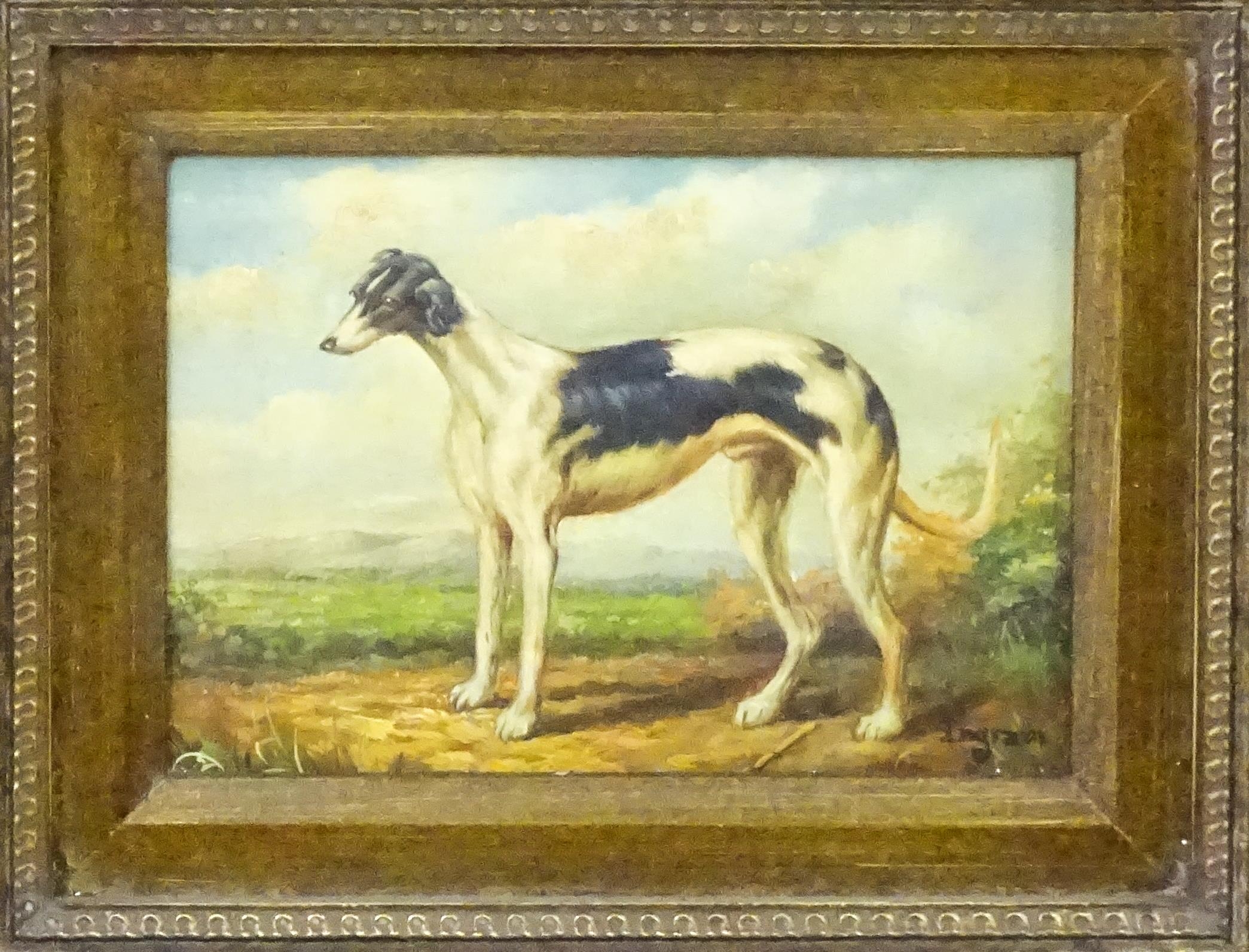 Ingram, 20th century, Oil on board, A portrait of a Greyhound / Whippet hound / dog in a - Image 3 of 4