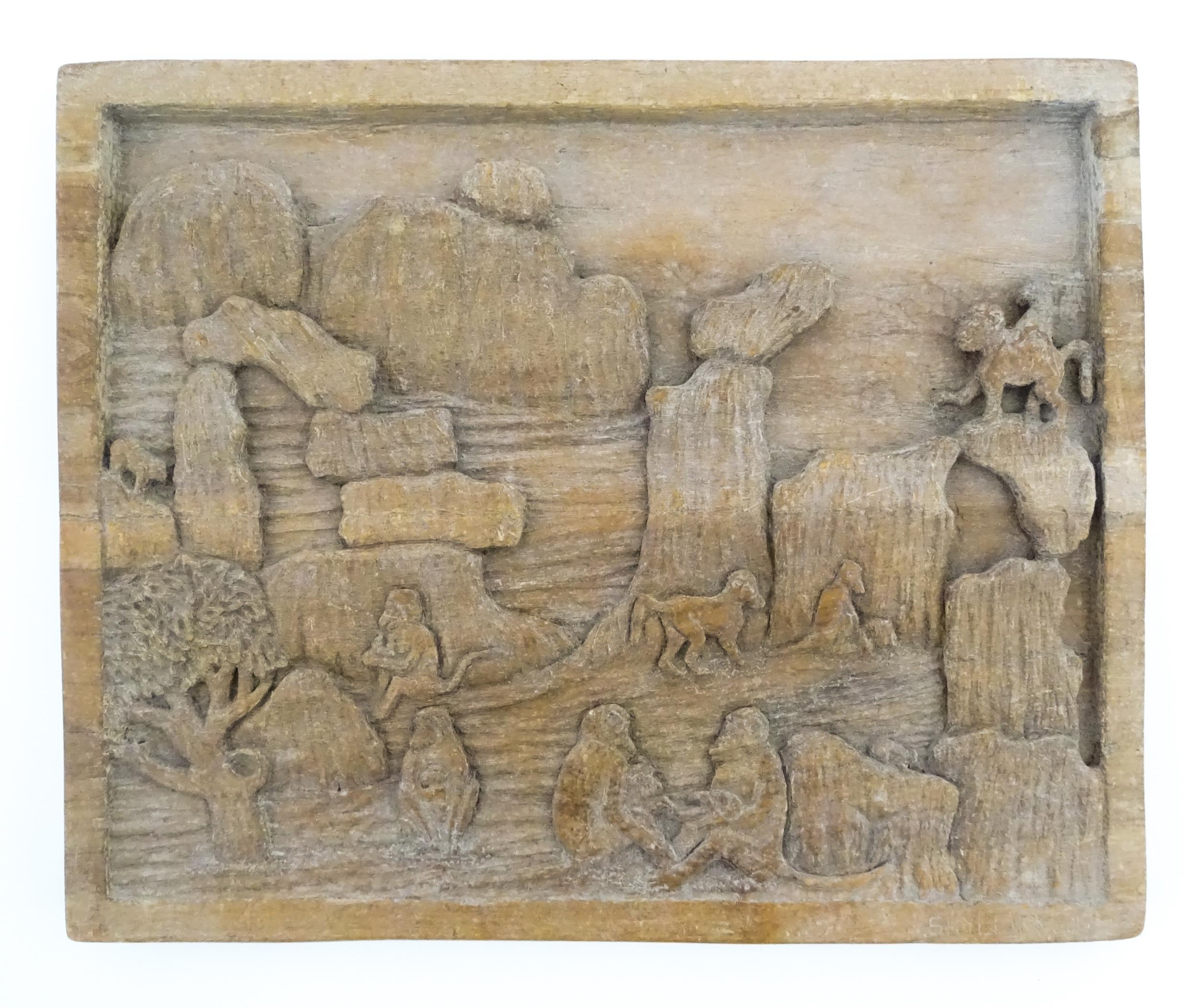 Ethnographic / Native / Tribal: Two carved wooden tableaux / plaques, one depicting monkeys in a - Image 8 of 12
