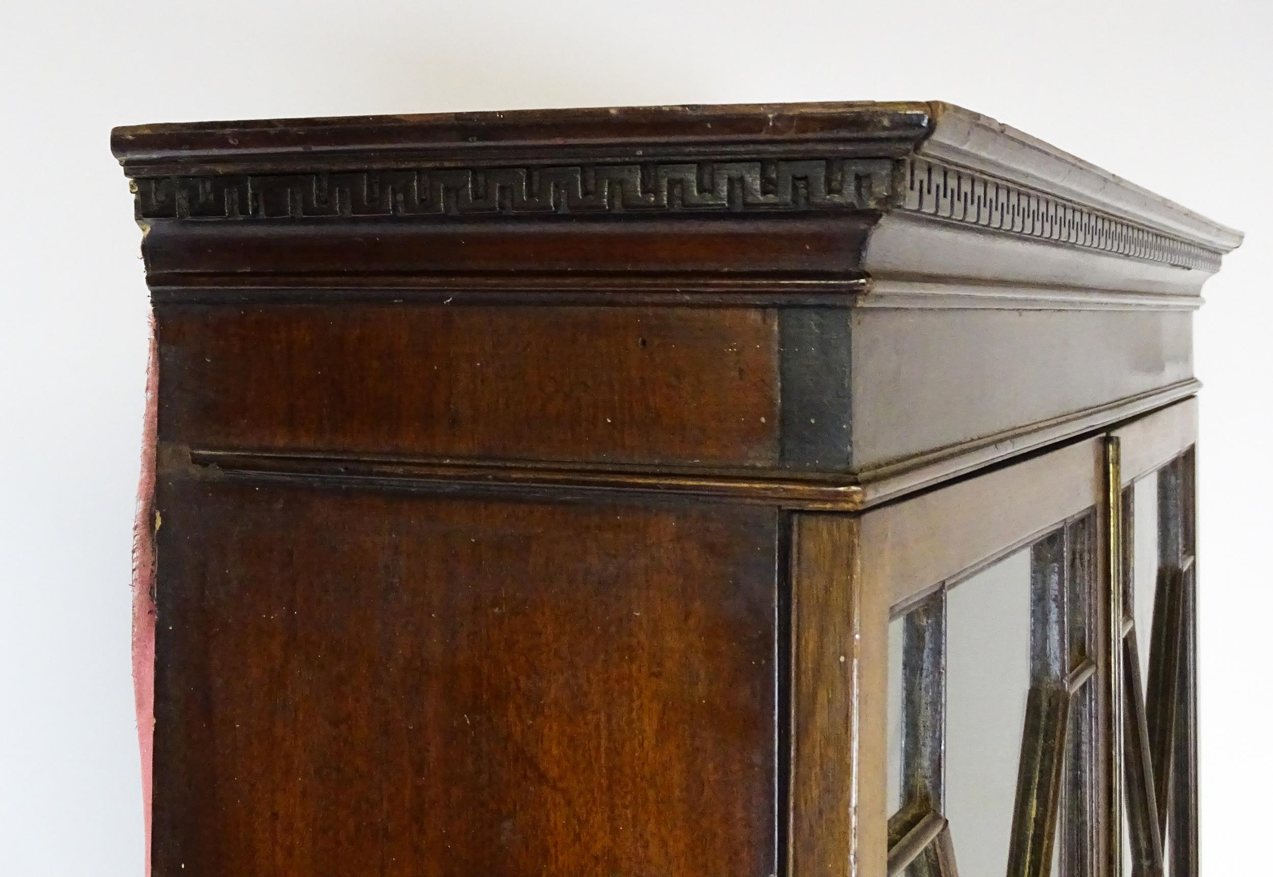 A Georgian mahogany bureau bookcase, with a moulded top above two astragal glazed doors and a fall - Image 5 of 11