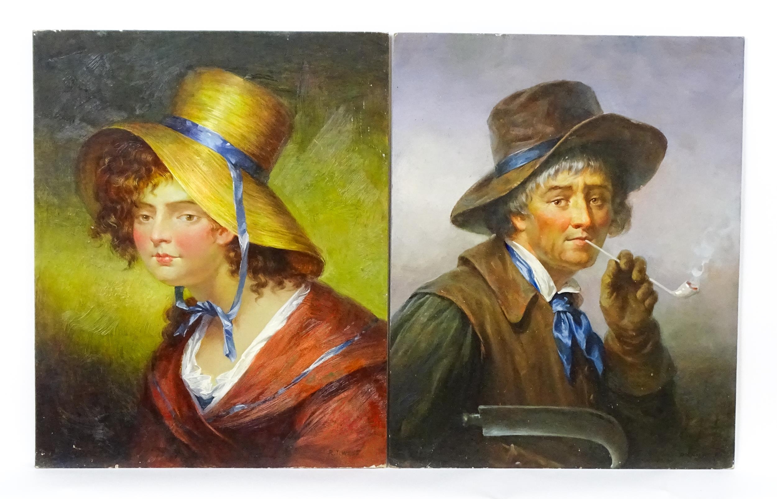 After Thomas Barker of Bath, 20th century, Oil on panel, A pair of portraits, one depicting a farmer