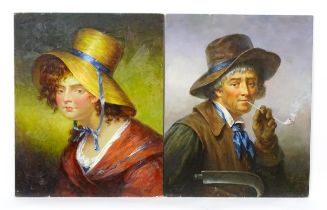 After Thomas Barker of Bath, 20th century, Oil on panel, A pair of portraits, one depicting a farmer