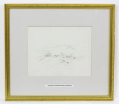 Archibald Thorburn (1860-1935), Pencil sketch, A study of a landscape with grouse birds. Approx. 6