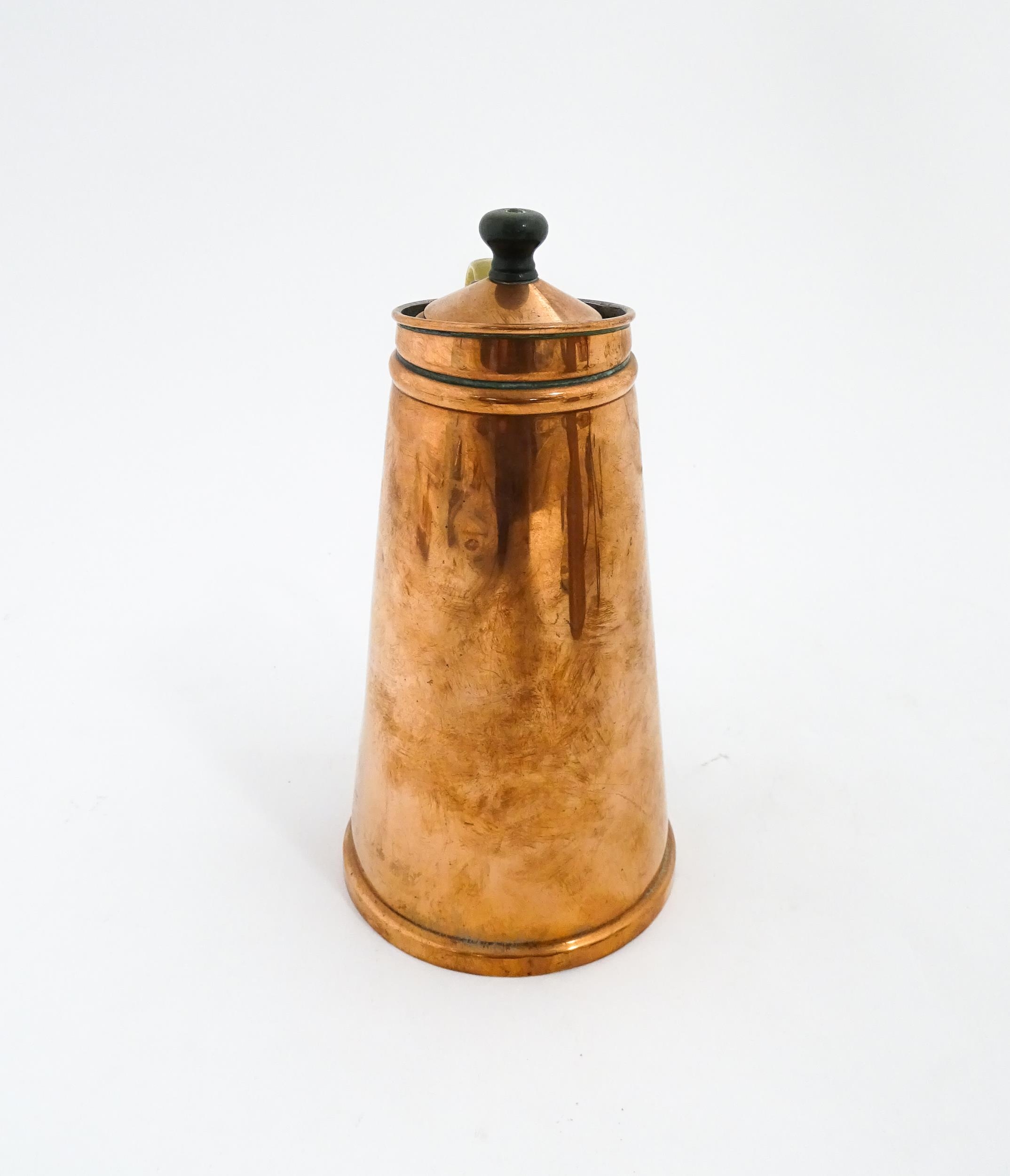 WAS Benson: An Arts & Crafts copper and brass insulated / jacketed hot water jug of tapering form. - Image 4 of 9