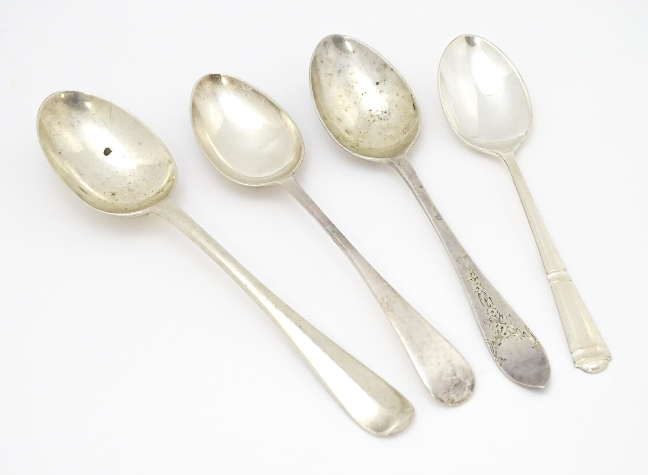 Four assorted silver spoons various dates and makers to include a Christening spoon hallmarked