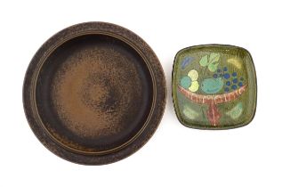 A Scandinavian Ruska brown stoneware charger, marked under Arabia Finland. Together with a Swedish