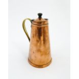 WAS Benson: An Arts & Crafts copper and brass insulated / jacketed hot water jug of tapering form.
