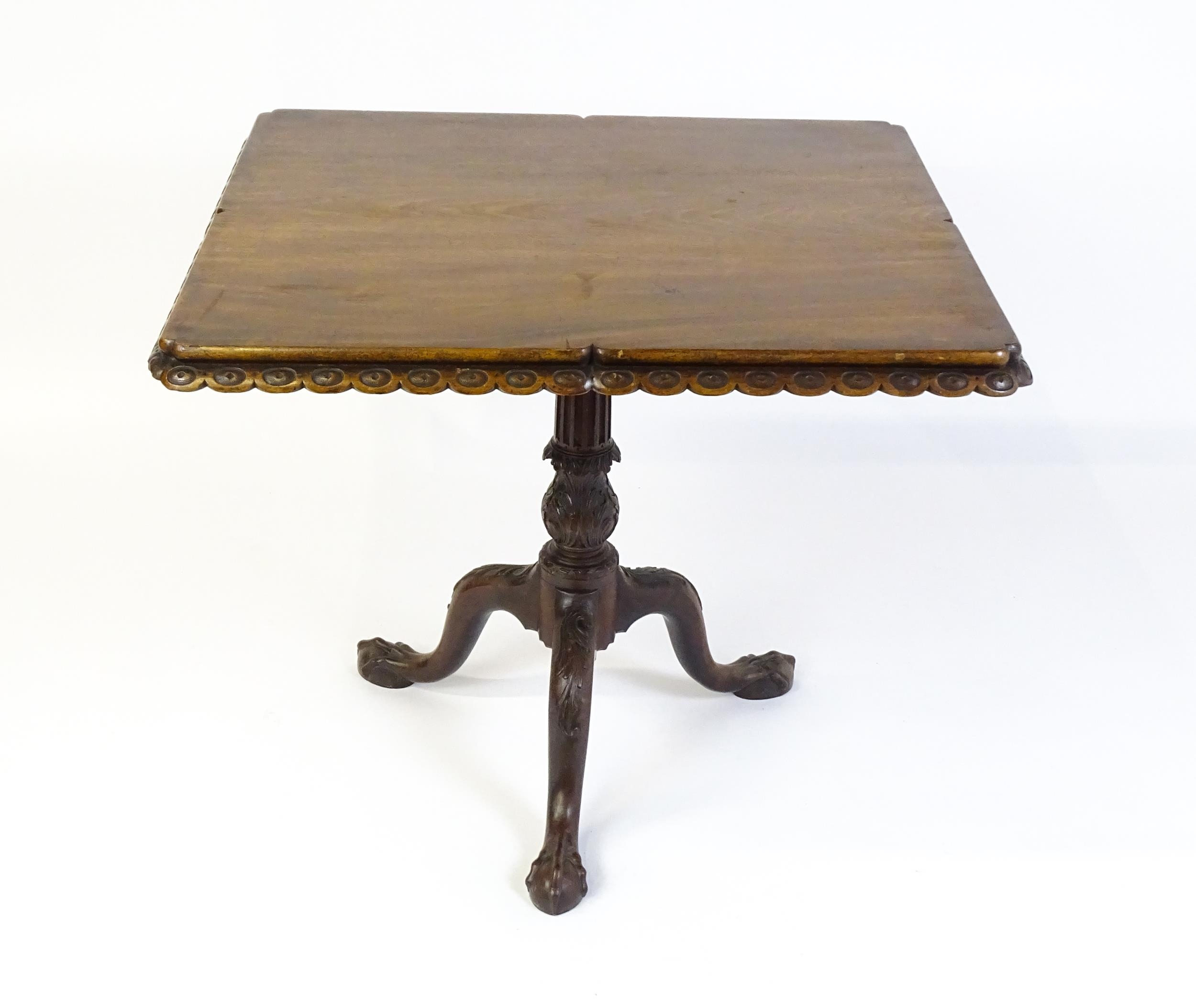 A mid / late 18thC mahogany tilt top table with an unusual moulded surround, re-entrant corners - Image 5 of 15