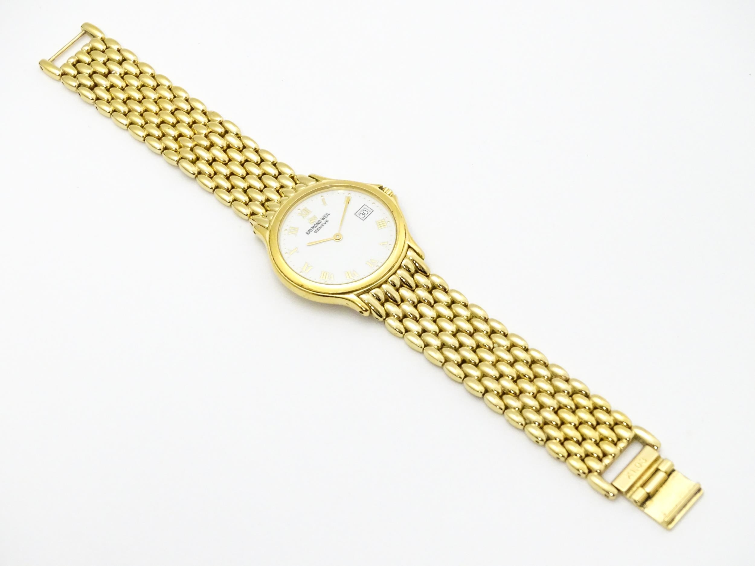 A Raymond Weil gold plated stainless steel Chorus quartz bracelet wristwatch, ref. 5568, the dial - Image 6 of 10