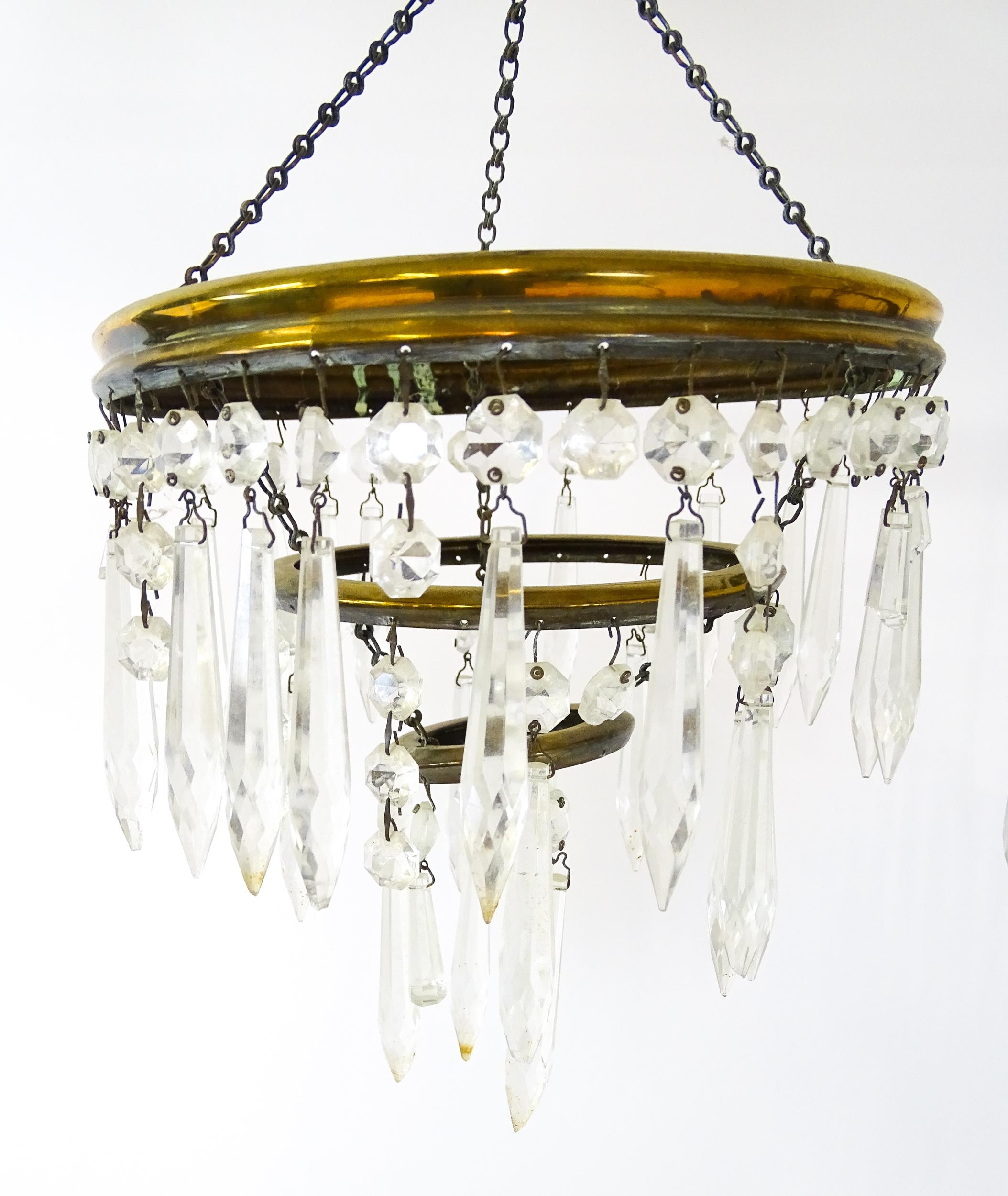 Three assorted pendant bag light shades with lustre drops. Together with a yellow amber glass - Image 9 of 16