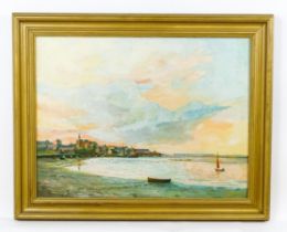 J. H. Prior, 20th century, Oil on canvas, Eventide, A view of the town of Maldon from the Blackwater