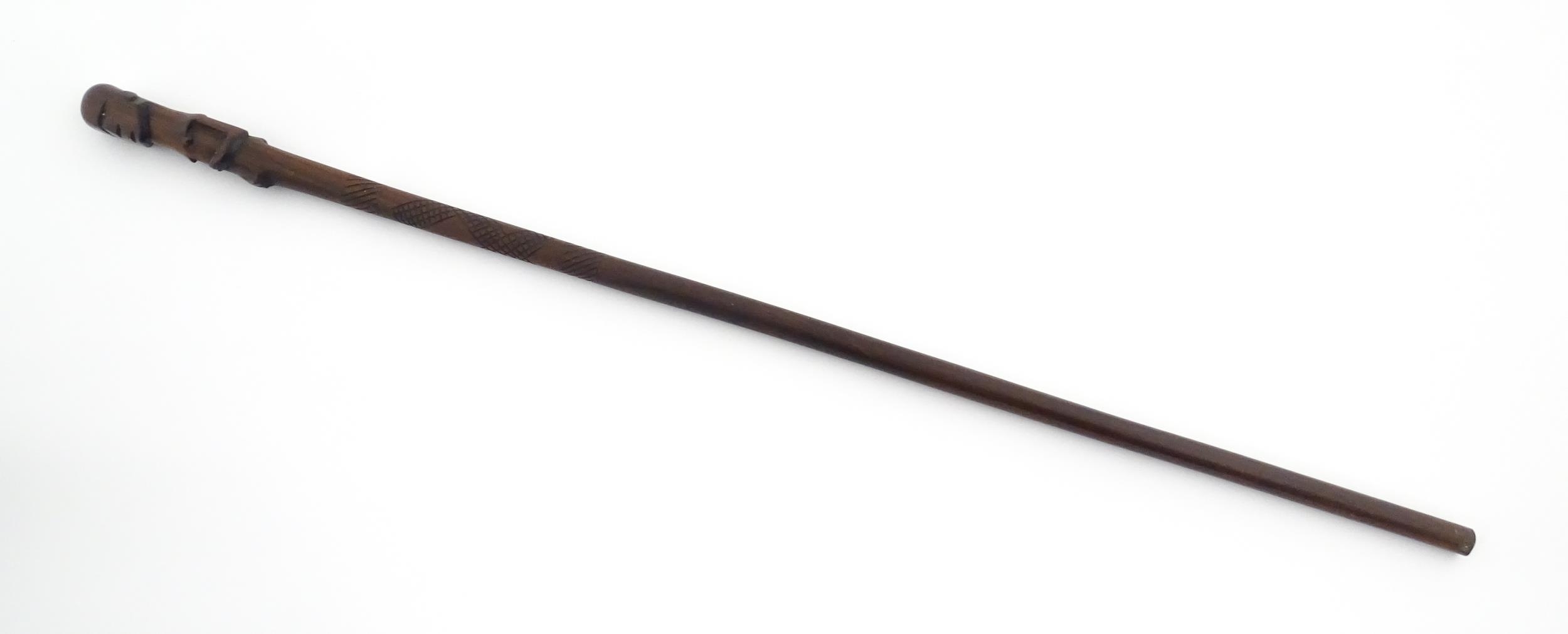 Ethnographic / Native / Tribal : An Australian Aboriginal hardwood walking stick / cane with cross - Image 7 of 7