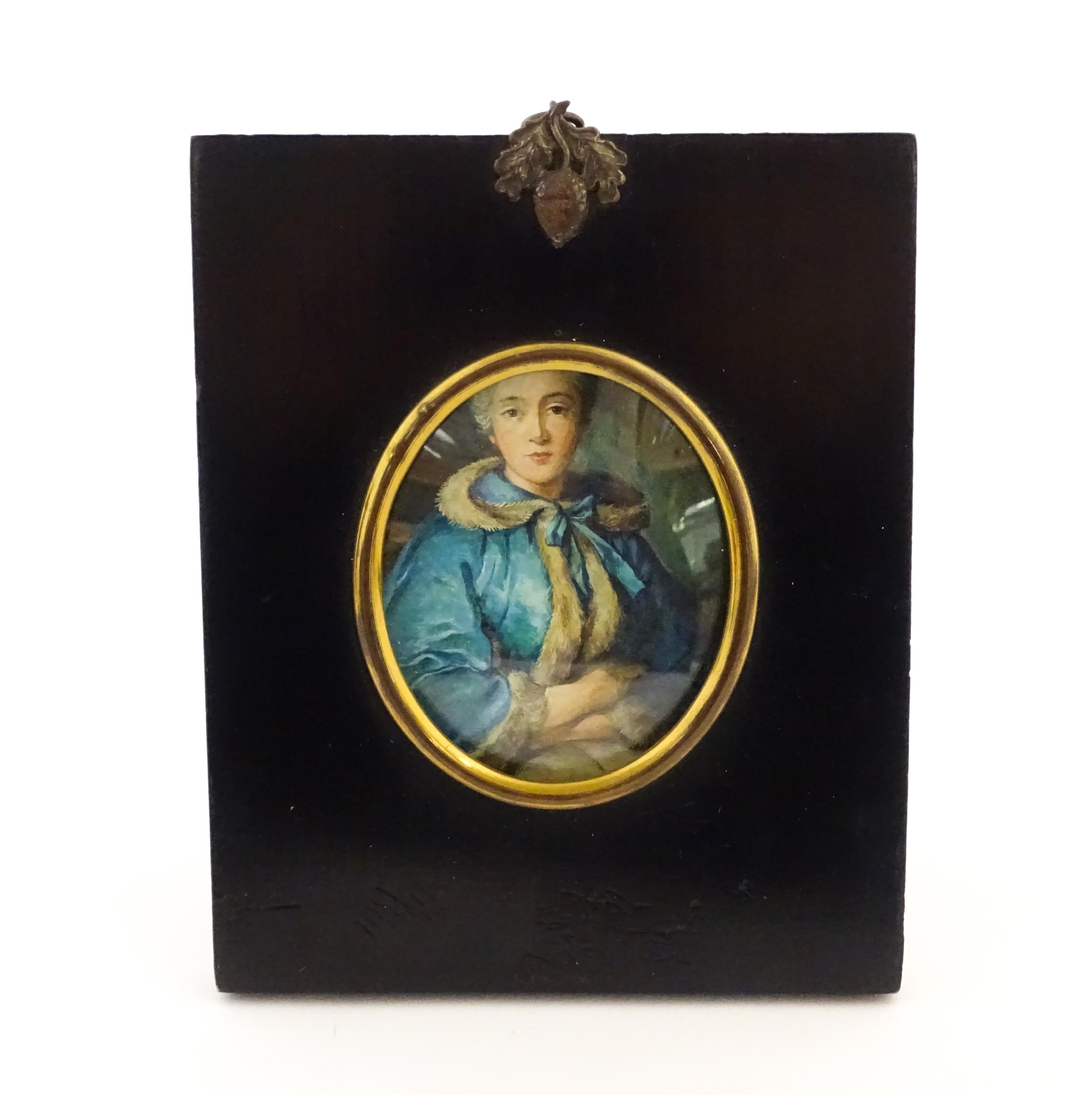An early 20thC oil on card portrait miniature depicting The Comtesse de Tillieres after Jean-Marc - Image 4 of 9