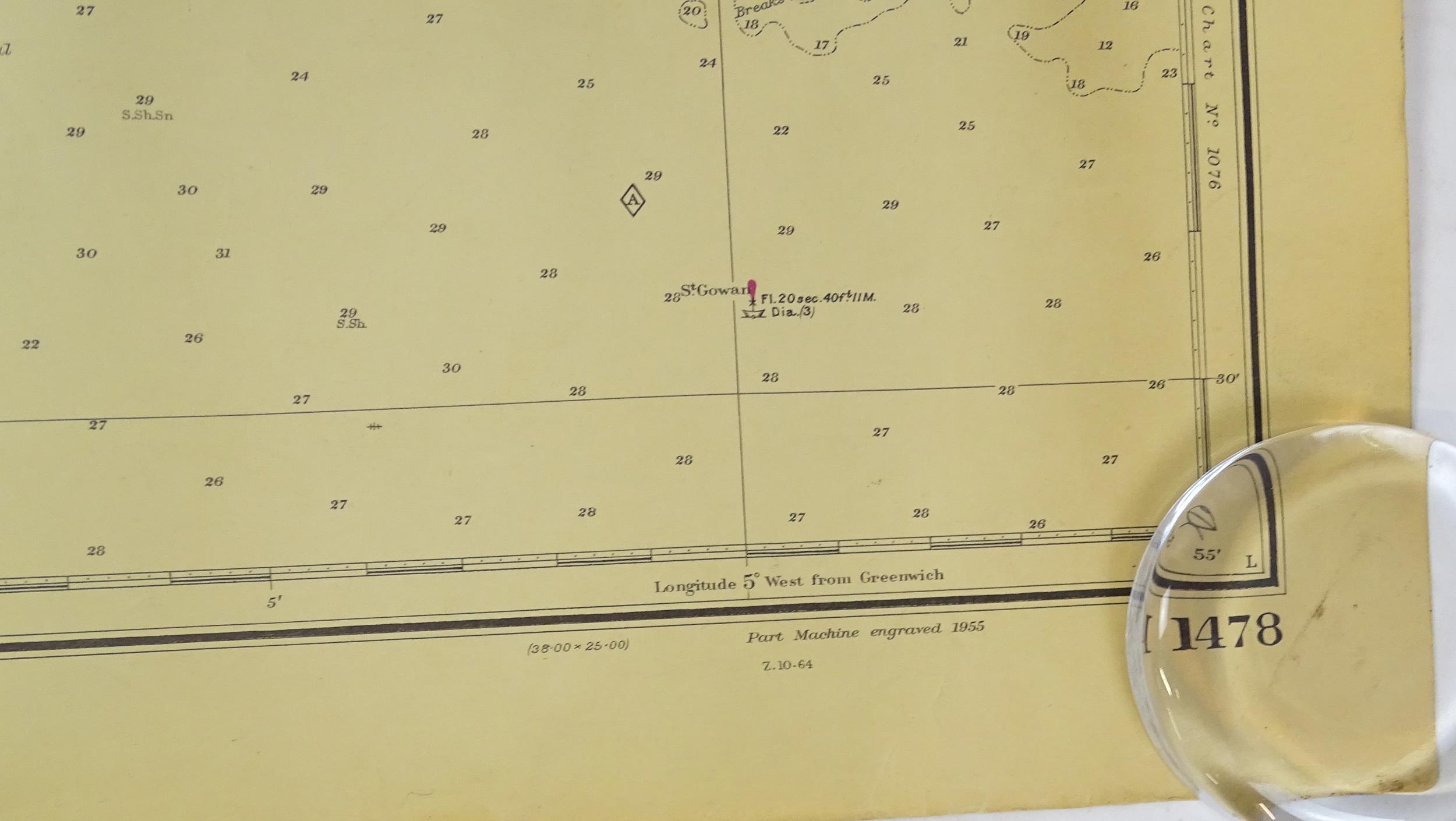 Three mid 20thC Hydrographic Office maritime navigational charts for Wales - South Coast, comprising - Image 22 of 26