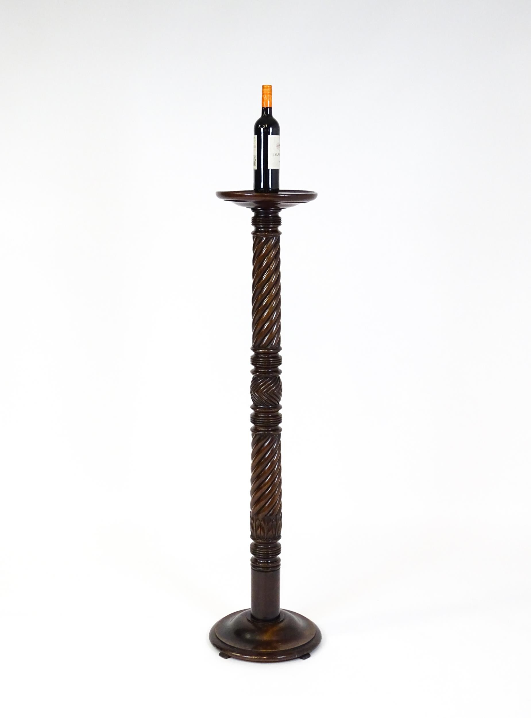 A Victorian mahogany torchiere / jardinière stand with a twist turned pedestal with carved - Image 3 of 7