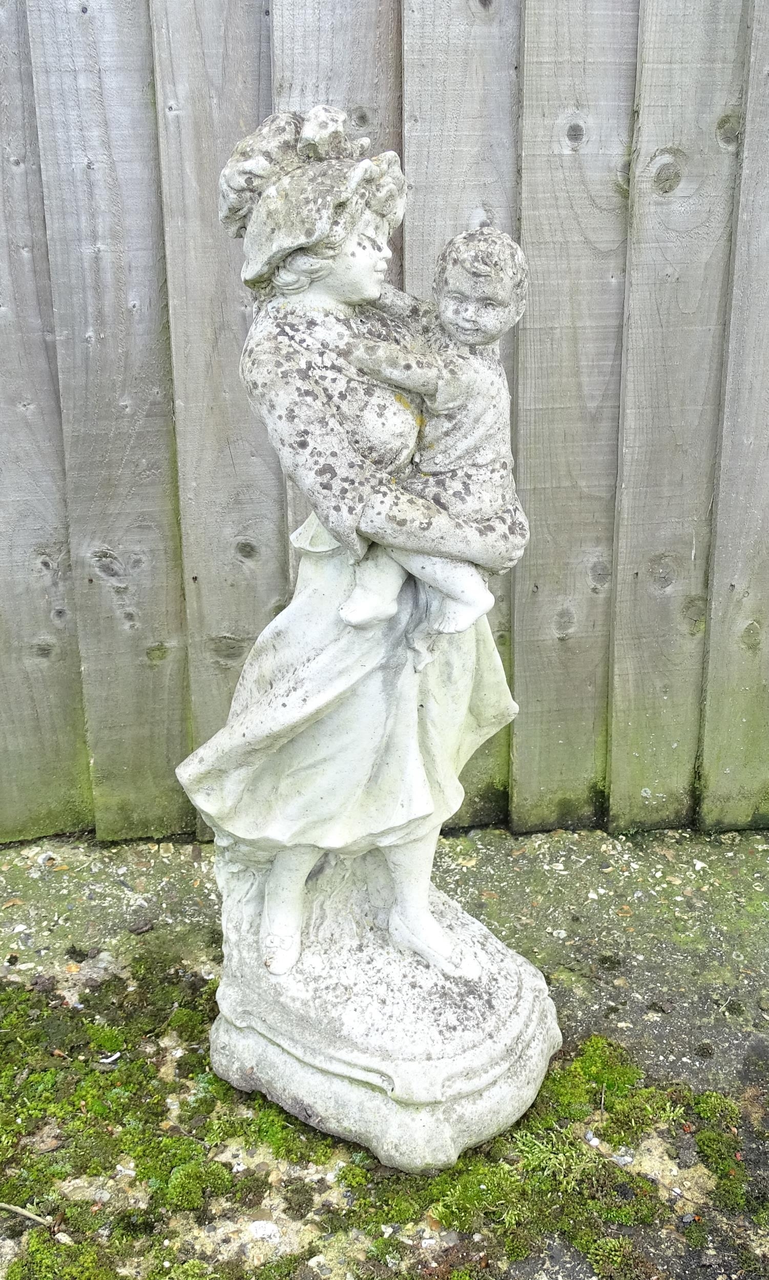 Garden & Architectural : a reconstituted stone statue formed as a mother and child, standing - Image 3 of 6