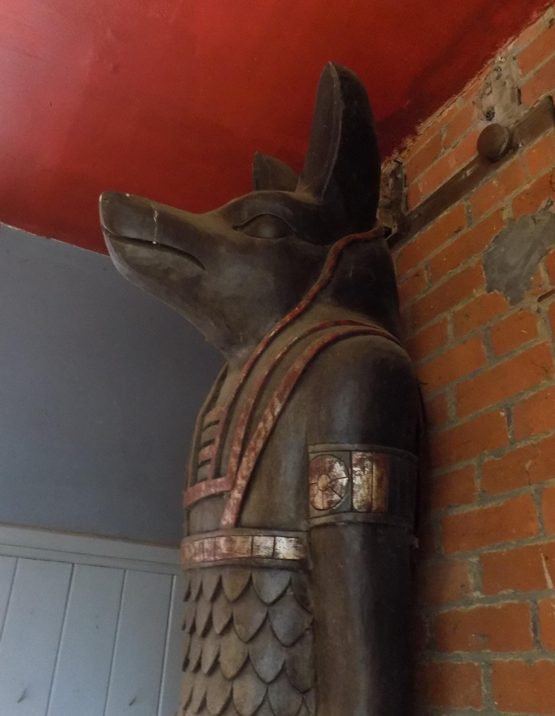 A pair of very large 20thC carved wooden standing Anubis / Ancient Egyptian dog god statues with - Image 38 of 52