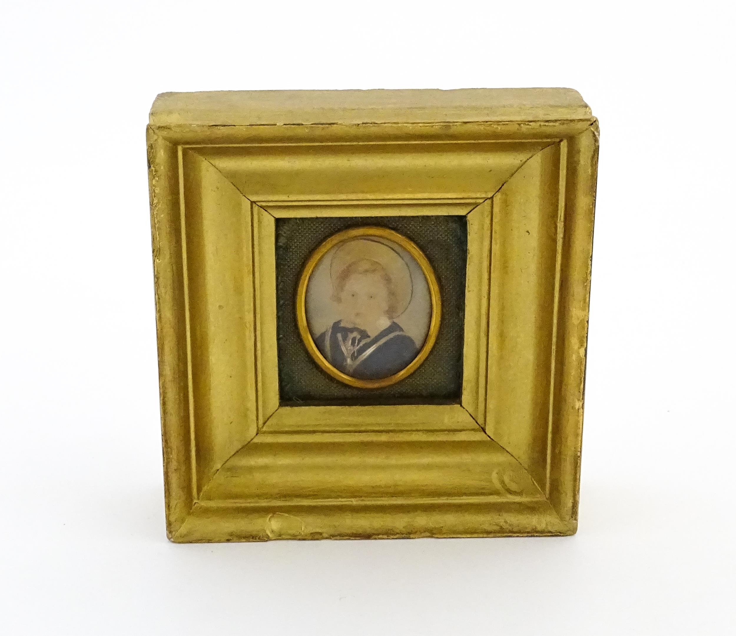 Two 19thC watercolour portrait miniatures, one depicting a gentleman wearing military dress, the - Image 12 of 14