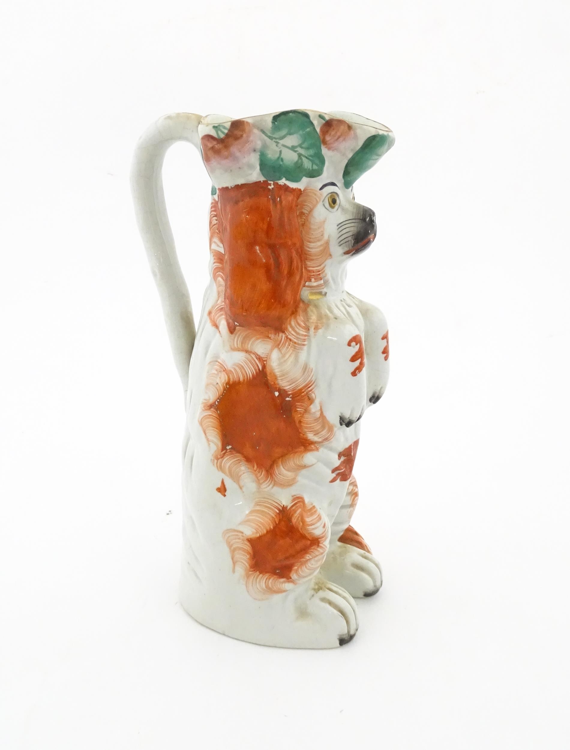 A Victorian Staffordshire jug modelled as a dog wearing a hat with fruiting vine decoration. Approx. - Image 6 of 10
