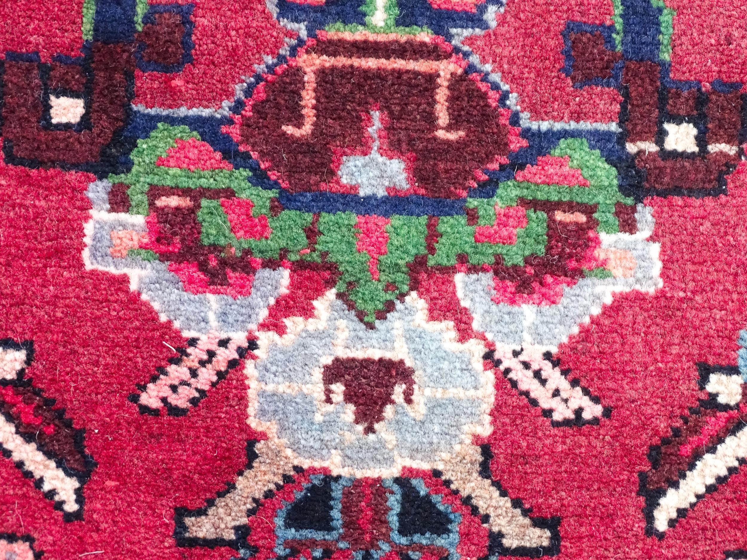 Carpet / Rug : A Persian Hamadan runner, the red ground with central cream ground medallion with - Image 2 of 8