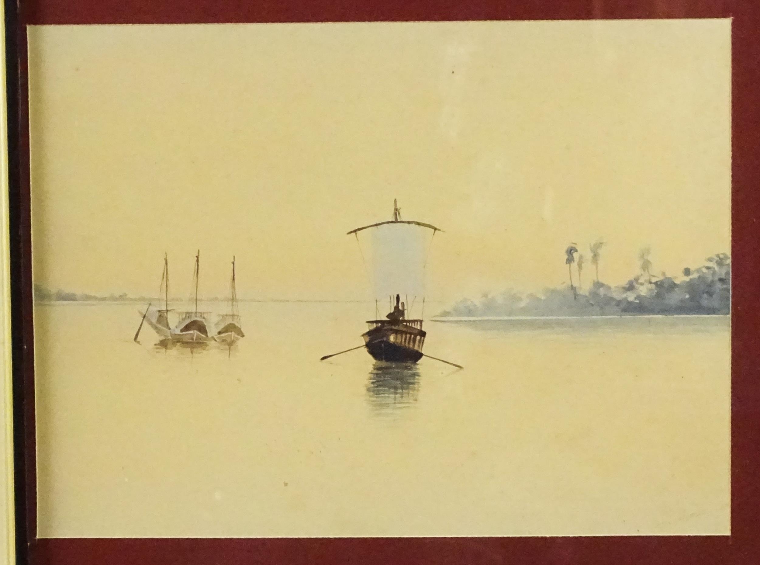 G. Ghose, Early 20th century, Indian School, Watercolours, Three river scenes with fishing boats and - Image 3 of 8