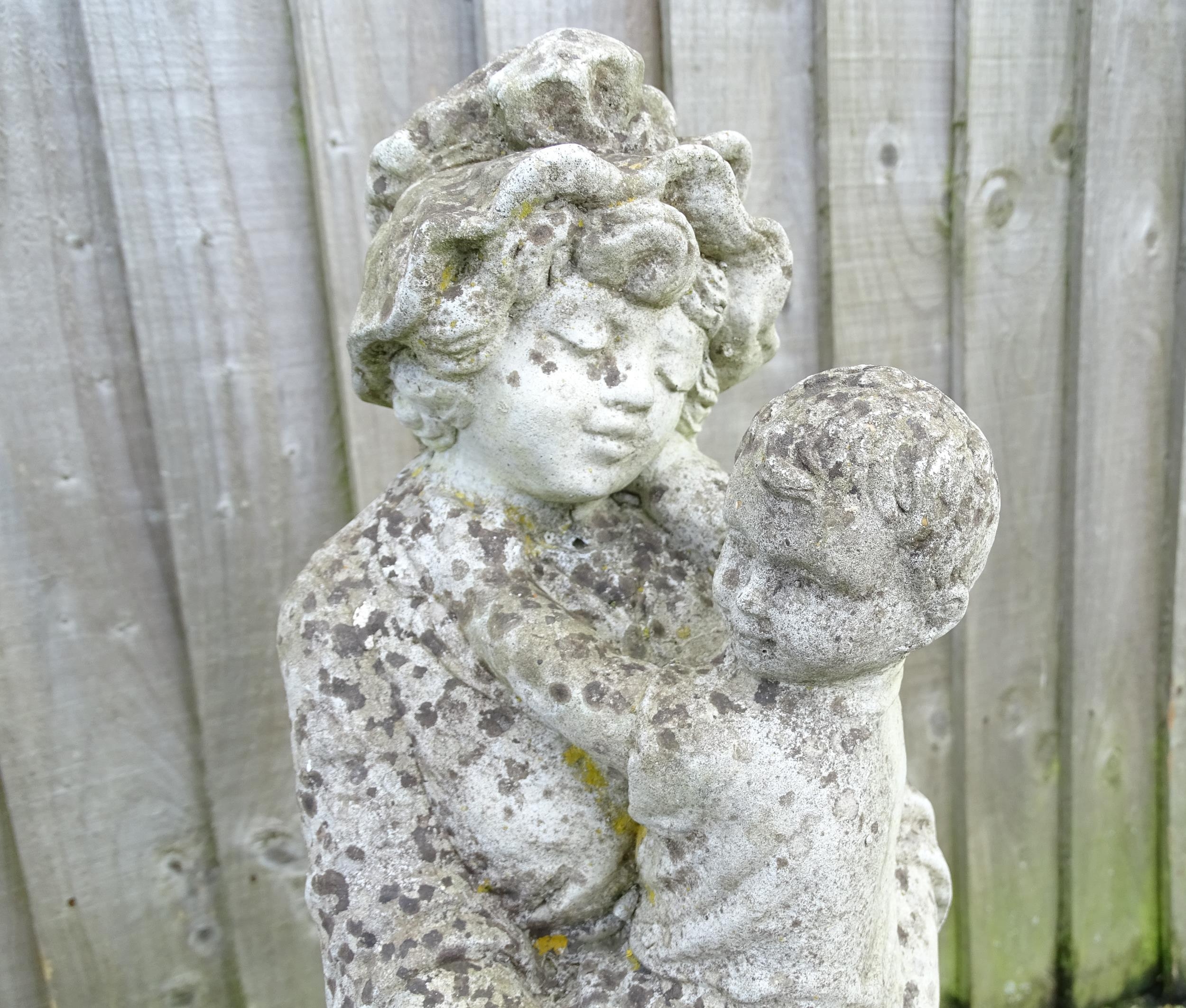 Garden & Architectural : a reconstituted stone statue formed as a mother and child, standing - Image 5 of 6
