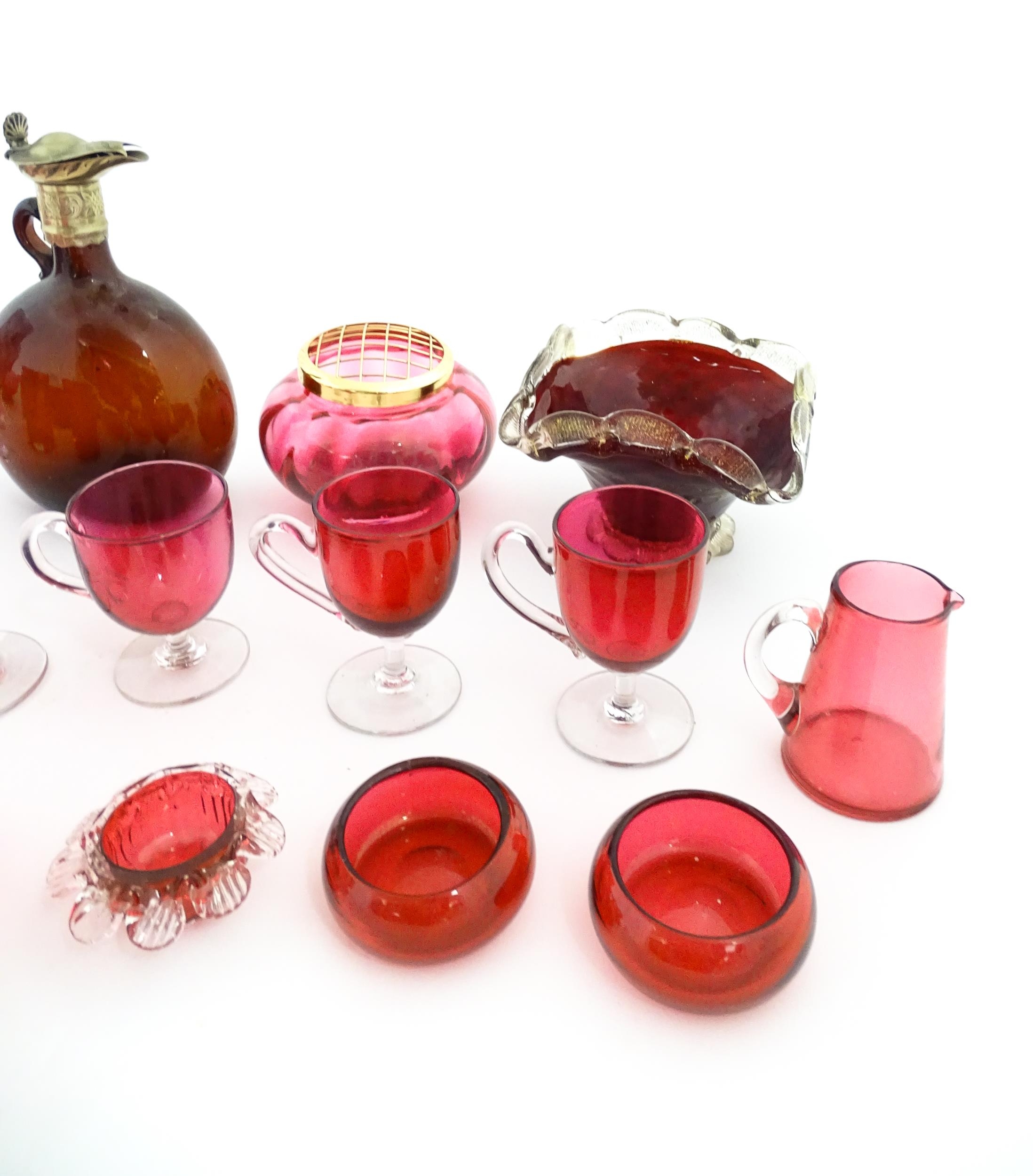 A quantity of Victorian and later assorted glassware to include cranberry glass beakers, drinking - Image 5 of 14