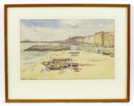 Early 20th century, British / Scottish School, Watercolour, A coastal town scene with pier, boats