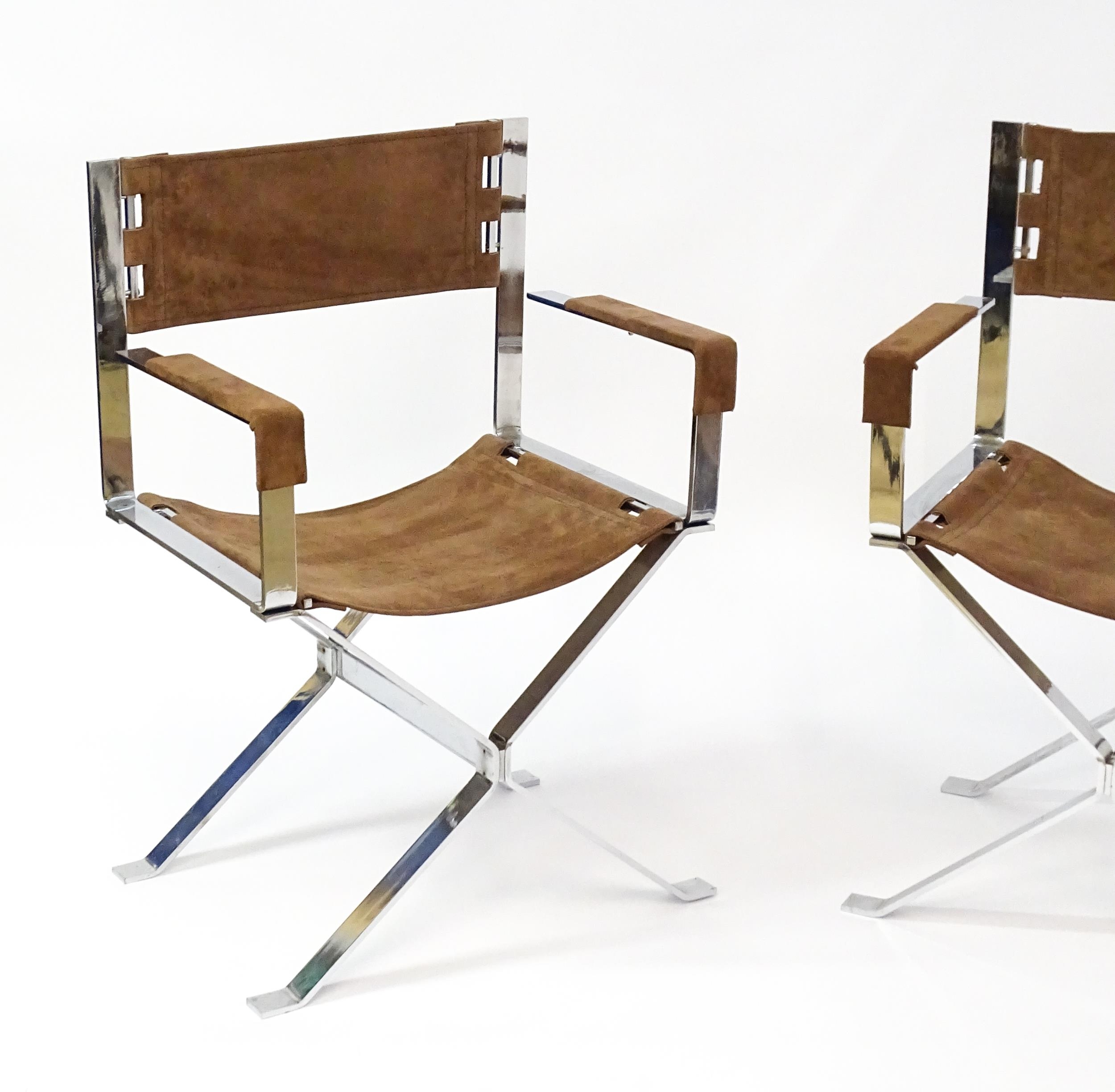 A pair of Alessandro Albrizzi designed directors chairs with chrome frames and suede upholstery - Image 4 of 6