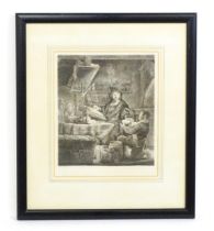 After Rembrandt van Rijn (1606- 1669), Etching, The Gold Weigher. Facsimile signature and date