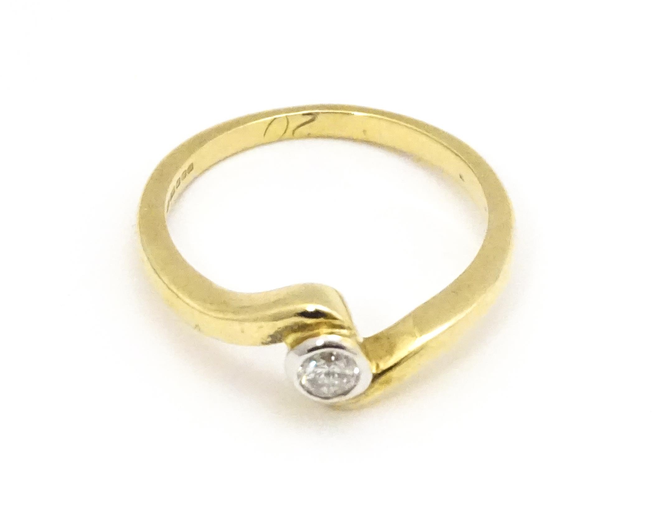 A 9ct gold ring set with central diamond. Ring size approx. O 1/2 Please Note - we do not make - Image 7 of 8