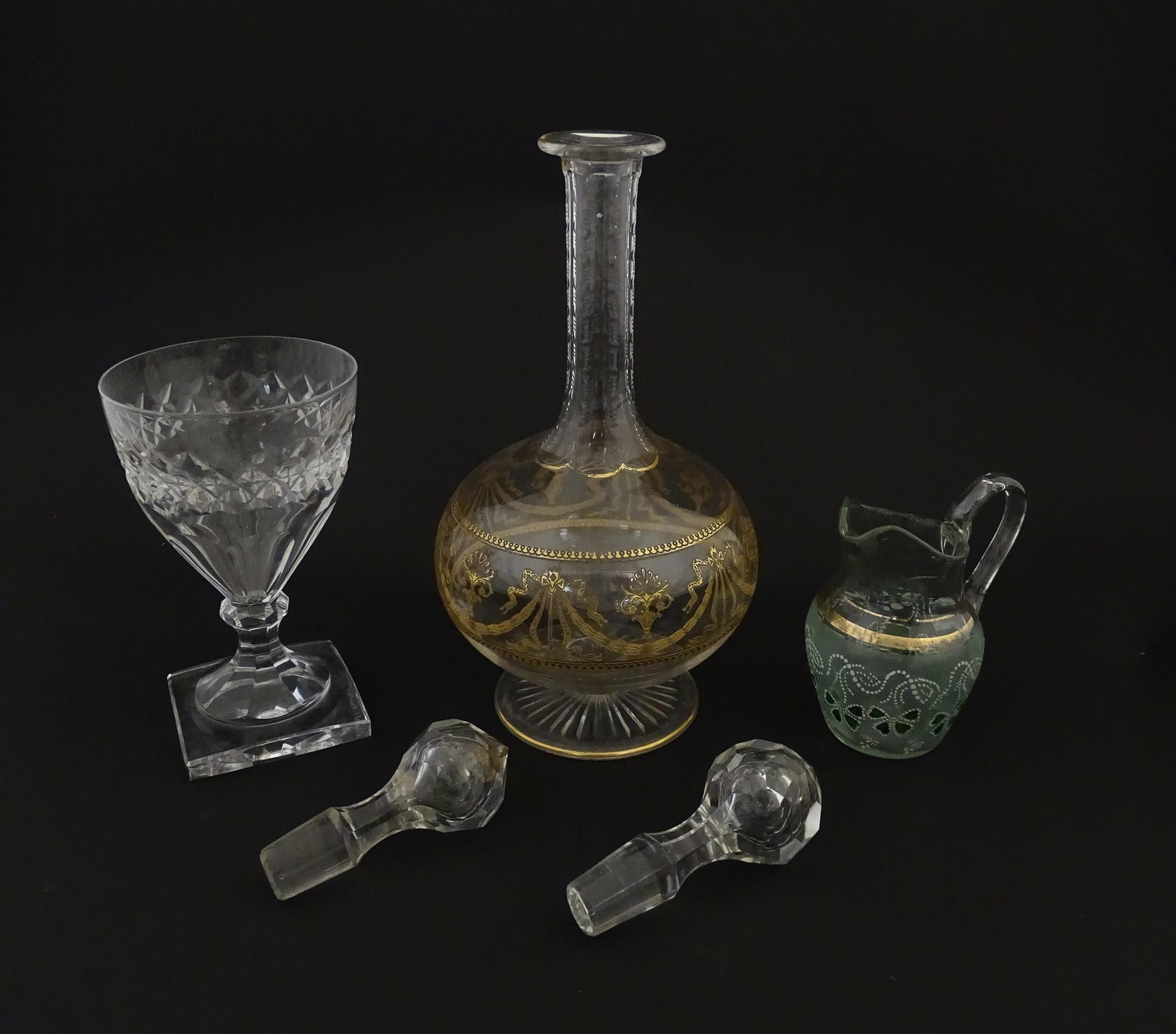 Three items of glassware comprising a Val Saint Lambert glass with squared foot, a decanter with - Image 4 of 13