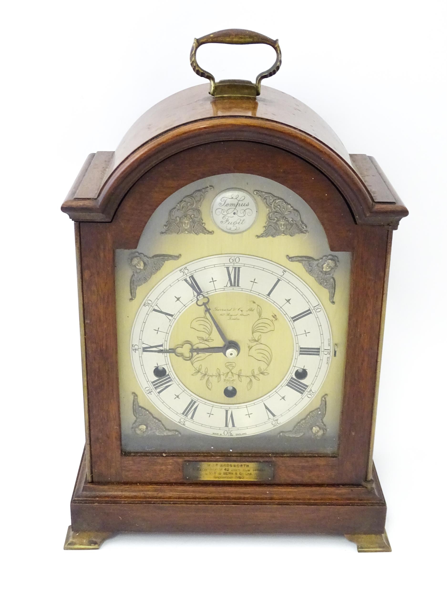 A 20th century mahogany cased Elliott 8-day chiming mantel clock, retailed by Garrard & Co of - Image 9 of 14