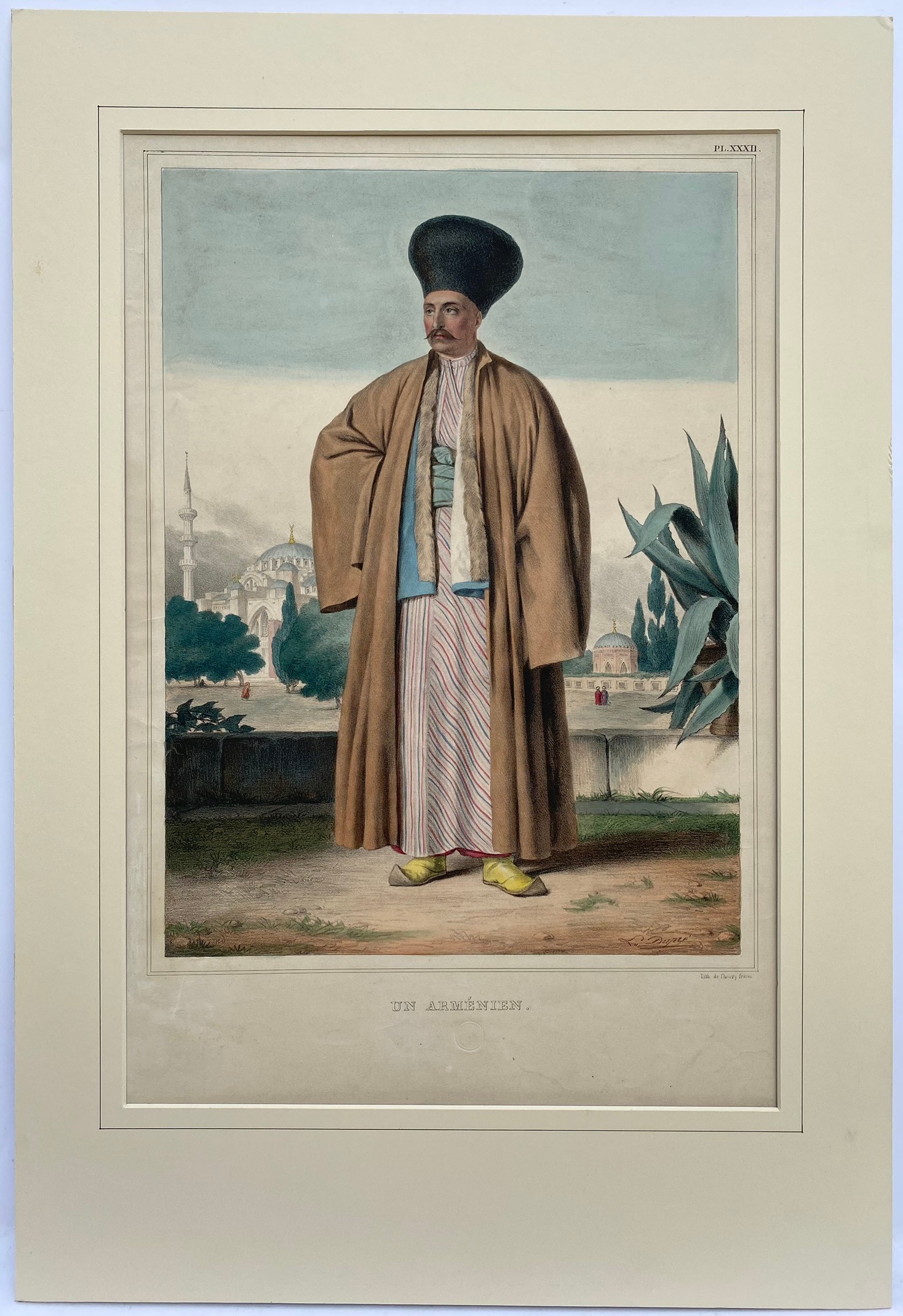 Louis Dupre (1789-1837), Original lithograph hand coloured with watercolour, Titled Un Armenien / An