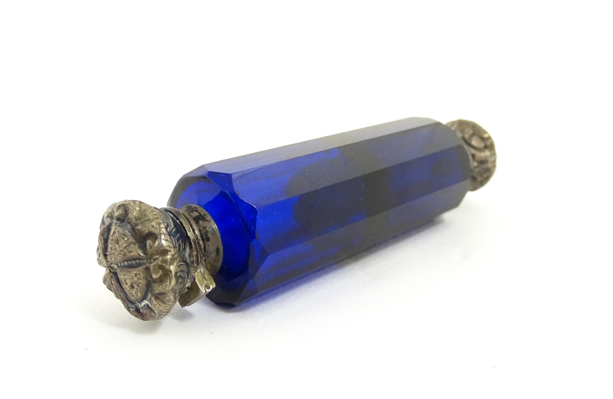 A glass scent / perfume bottle with blue flash cut decoration. Together with a Bristol blue coloured - Image 12 of 13