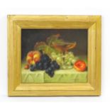 Artemis, 20th century, Oil on panel, A still life study with fruit and a glass on a table. Signed