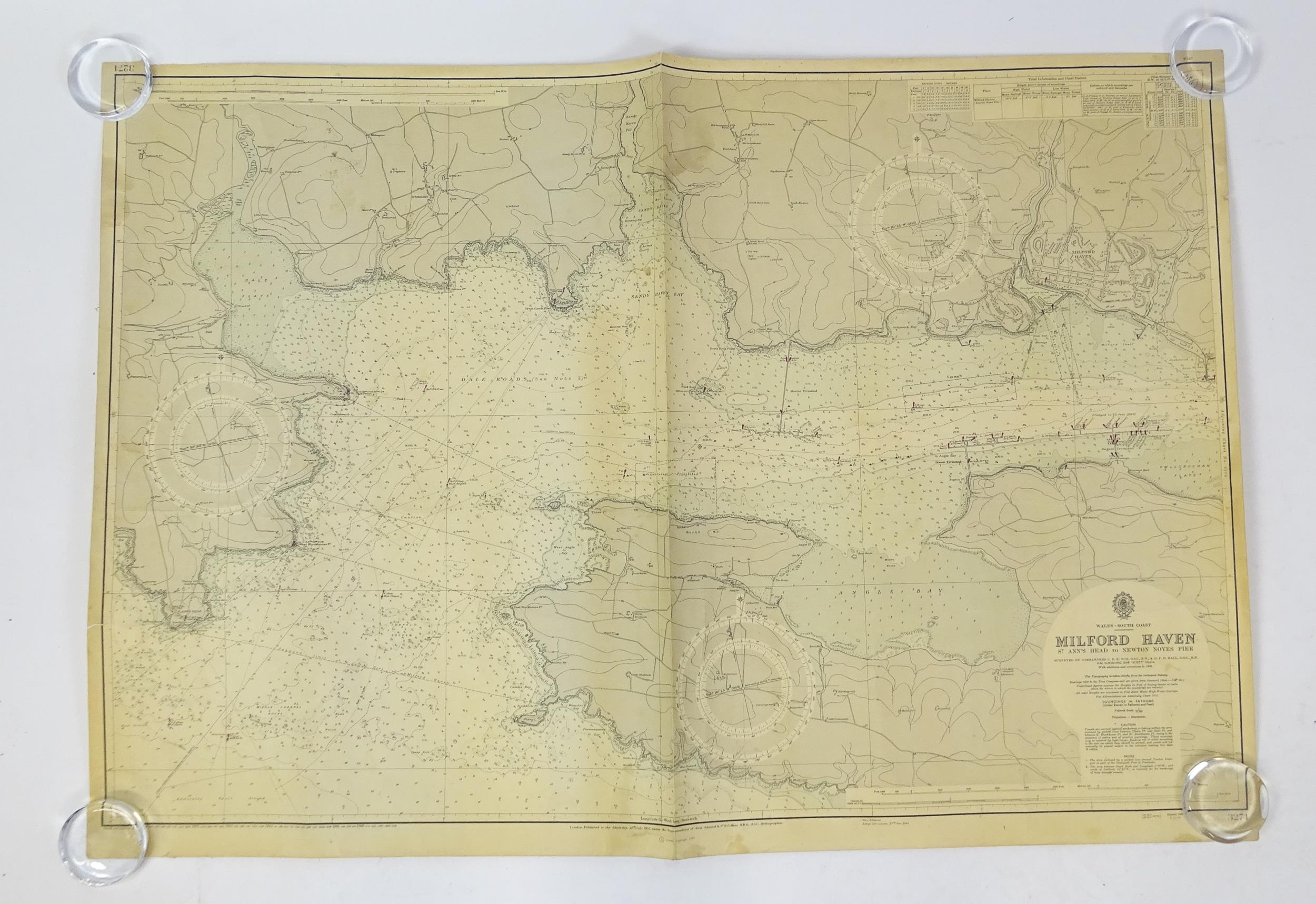 Three mid 20thC Hydrographic Office maritime navigational charts for Wales - South Coast, comprising - Image 2 of 26