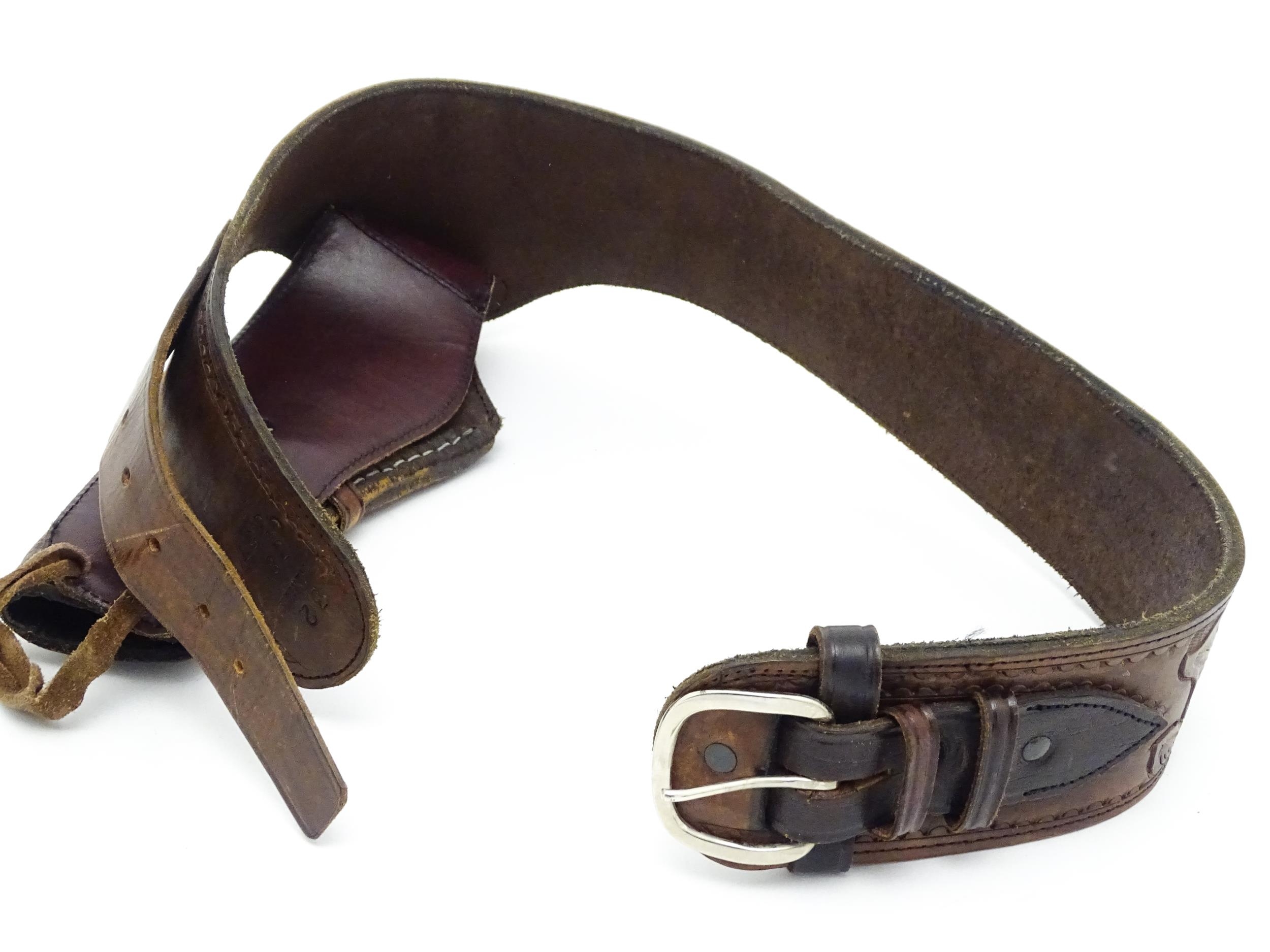 Militaria: a western pistol belt / bandolier with holster and provision for 11 bullets, the - Image 7 of 9