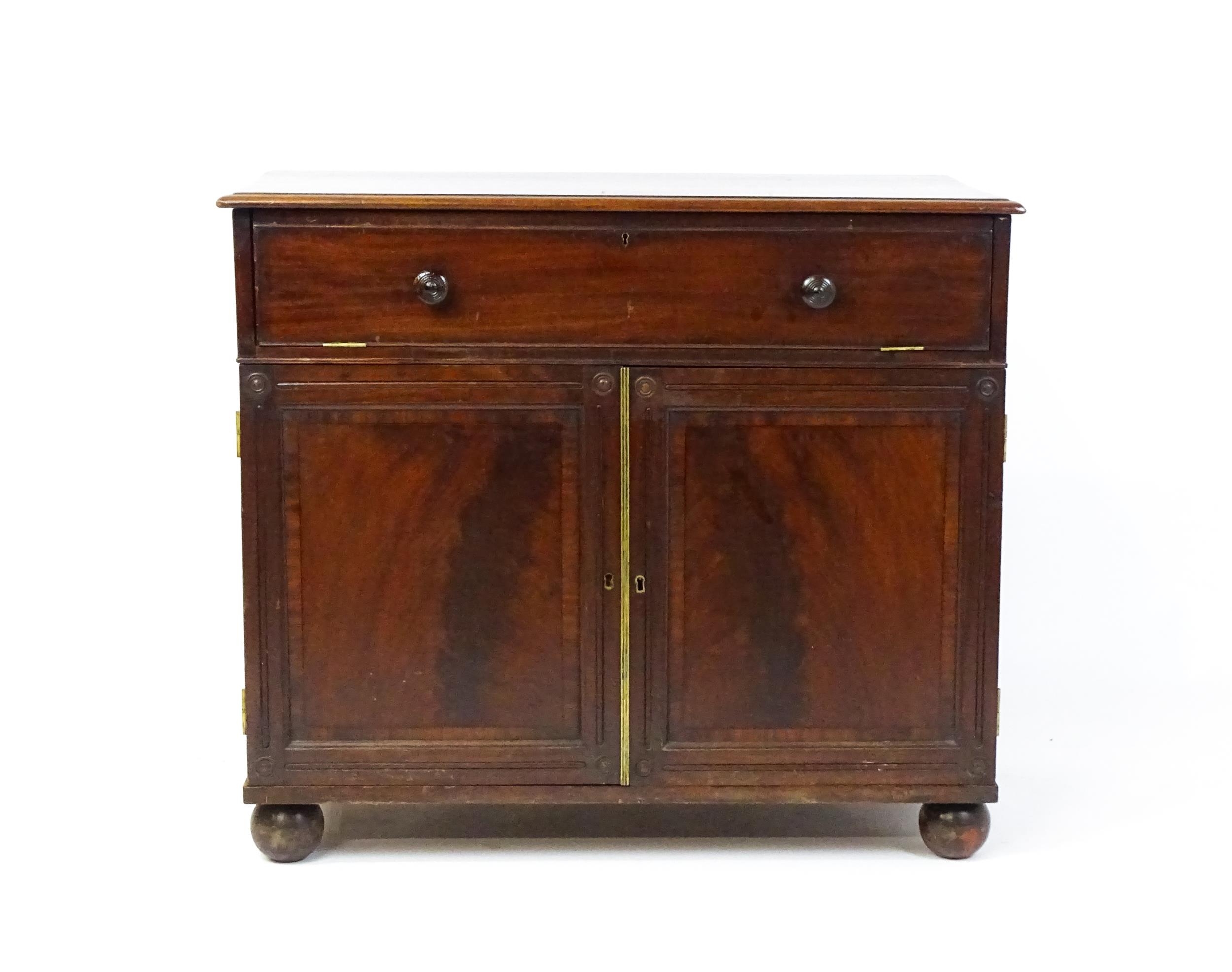 A Georgian mahogany campaign washstand with a mirror to the interior and sections for internal - Image 8 of 11
