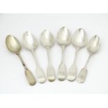 Six 19thC silver teaspoons comprising three hallmarked London 1818 maker Richard Poulden, two