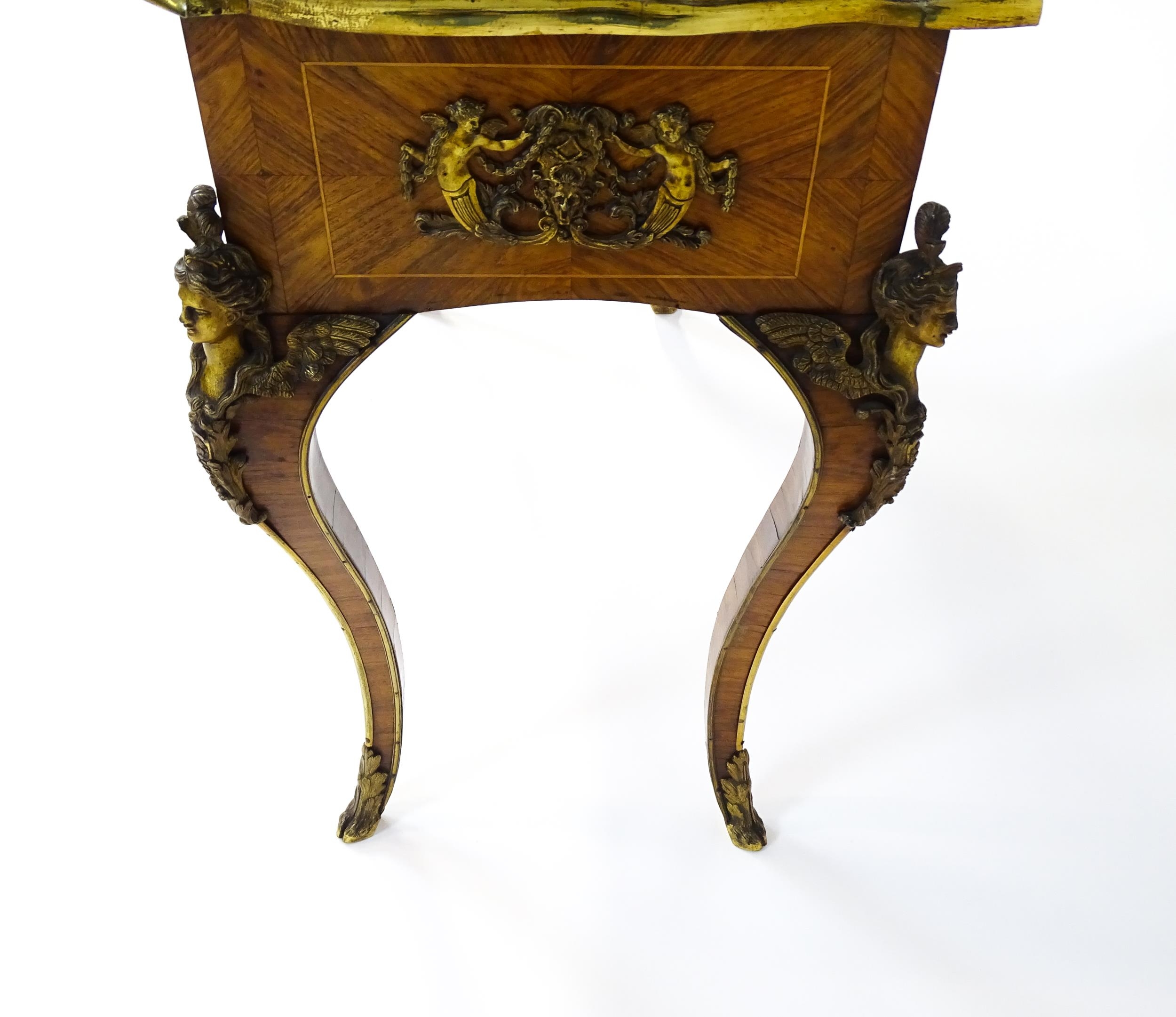 A mid 19thC kingwood side table with a brass moulding to the top edge and three Sevres style plaques - Image 13 of 14