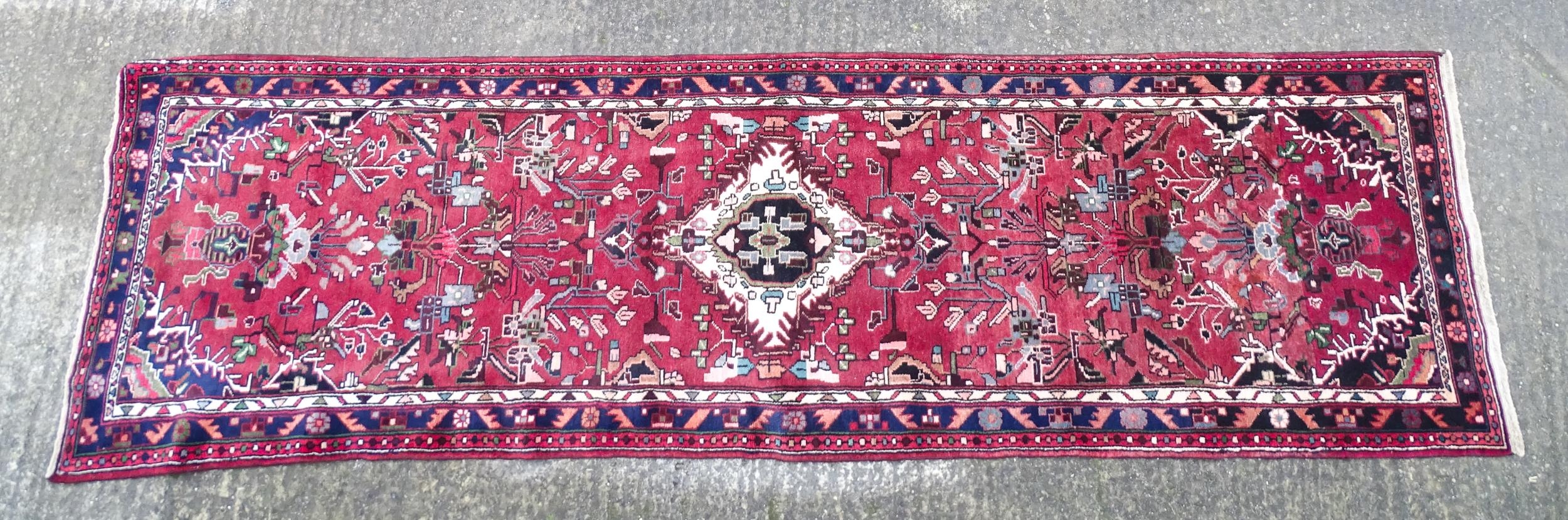 Carpet / Rug : A Persian Hamadan runner, the red ground with central cream ground medallion with - Image 4 of 8