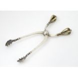 Scandinavian silver : Danish silver sugar tongs marked Sterling W & S Sorensen Denmark. Approx. 6"