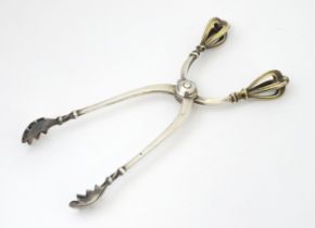 Scandinavian silver : Danish silver sugar tongs marked Sterling W & S Sorensen Denmark. Approx. 6"