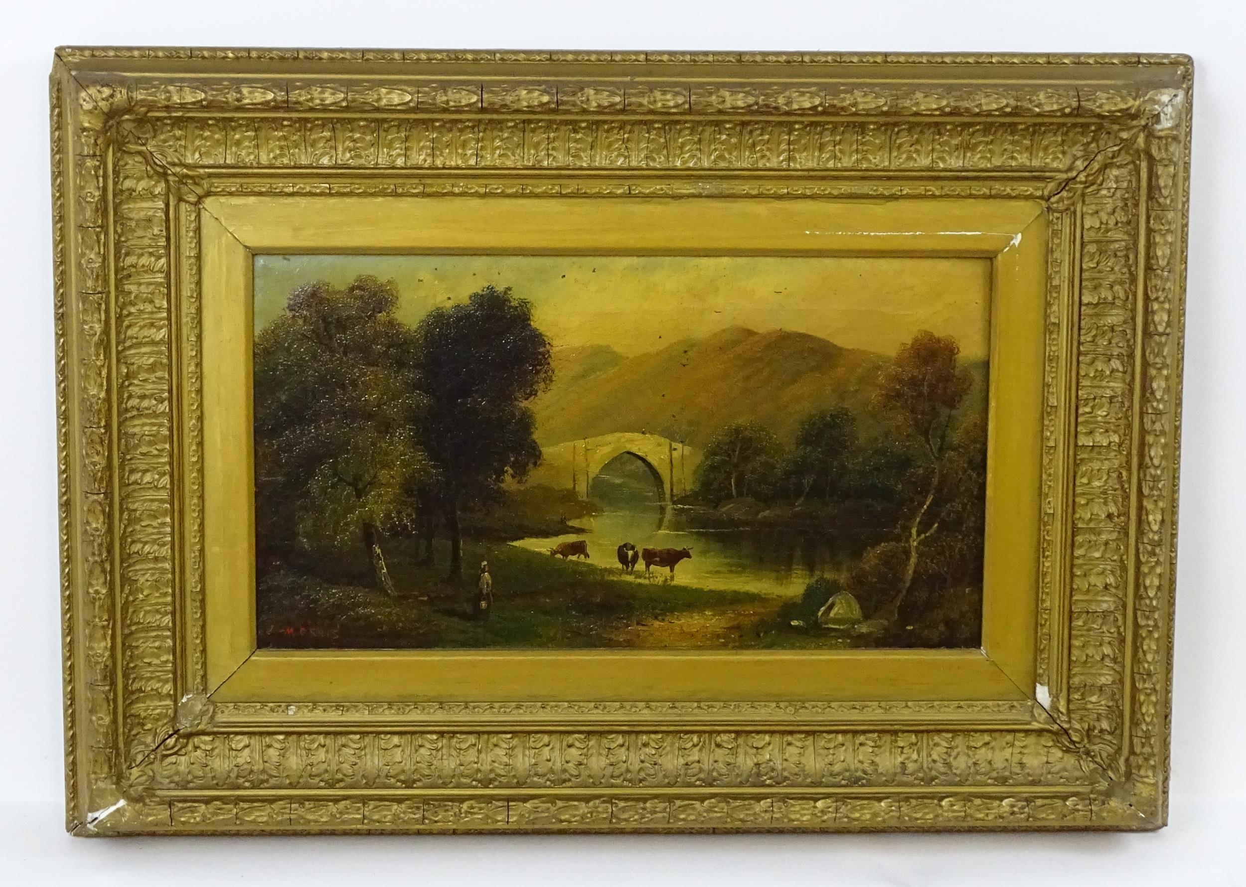 J. Morris, 19th century, Oil on canvas, A Highland wooded river landscape with cattle watering.