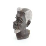 Ethnographic / Native / Tribal : An African carved soapstone bust modelled as the head of a