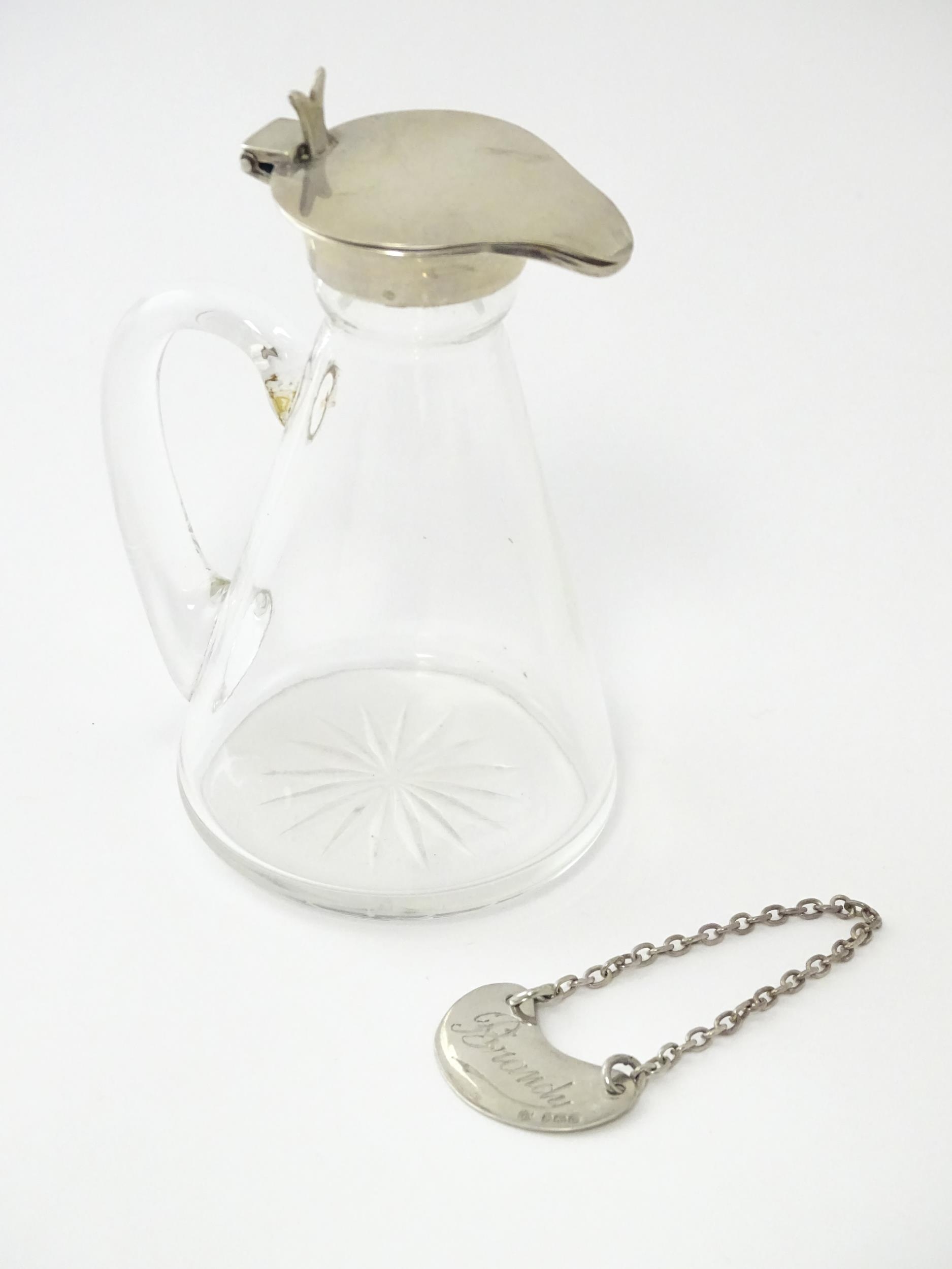 A glass whisky water noggin / jug with silver lid, hallmarked Birmingham 1931. Together with - Bild 5 aus 13